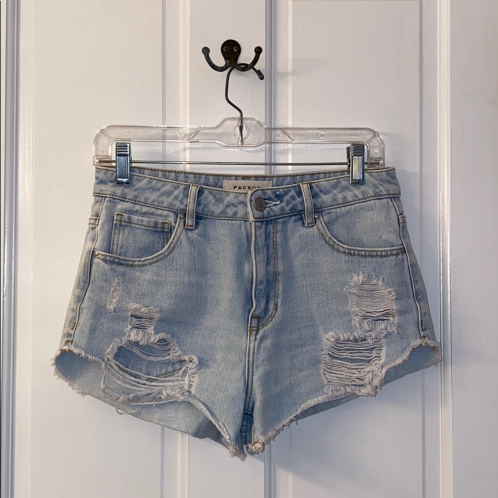 Light wash distressed Pacsun Denim Shorts